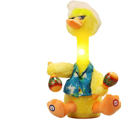 MIAODAM Talk Back Duck Toy, Electric Dancing Light up Rattles Toys, Recording & Repeating, Singing & Dancing, 60 Songs (Drum Dancing Duck)