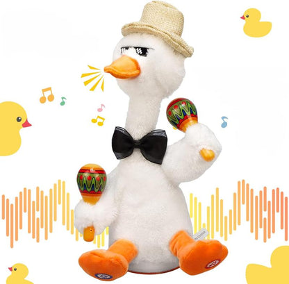 MIAODAM Talk Back Duck Toy, Electric Dancing Light up Rattles Toys, Recording & Repeating, Singing & Dancing, 60 Songs (Drum Dancing Duck)