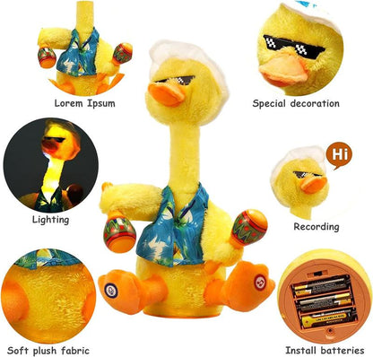 MIAODAM Talk Back Duck Toy, Electric Dancing Light up Rattles Toys, Recording & Repeating, Singing & Dancing, 60 Songs (Drum Dancing Duck)