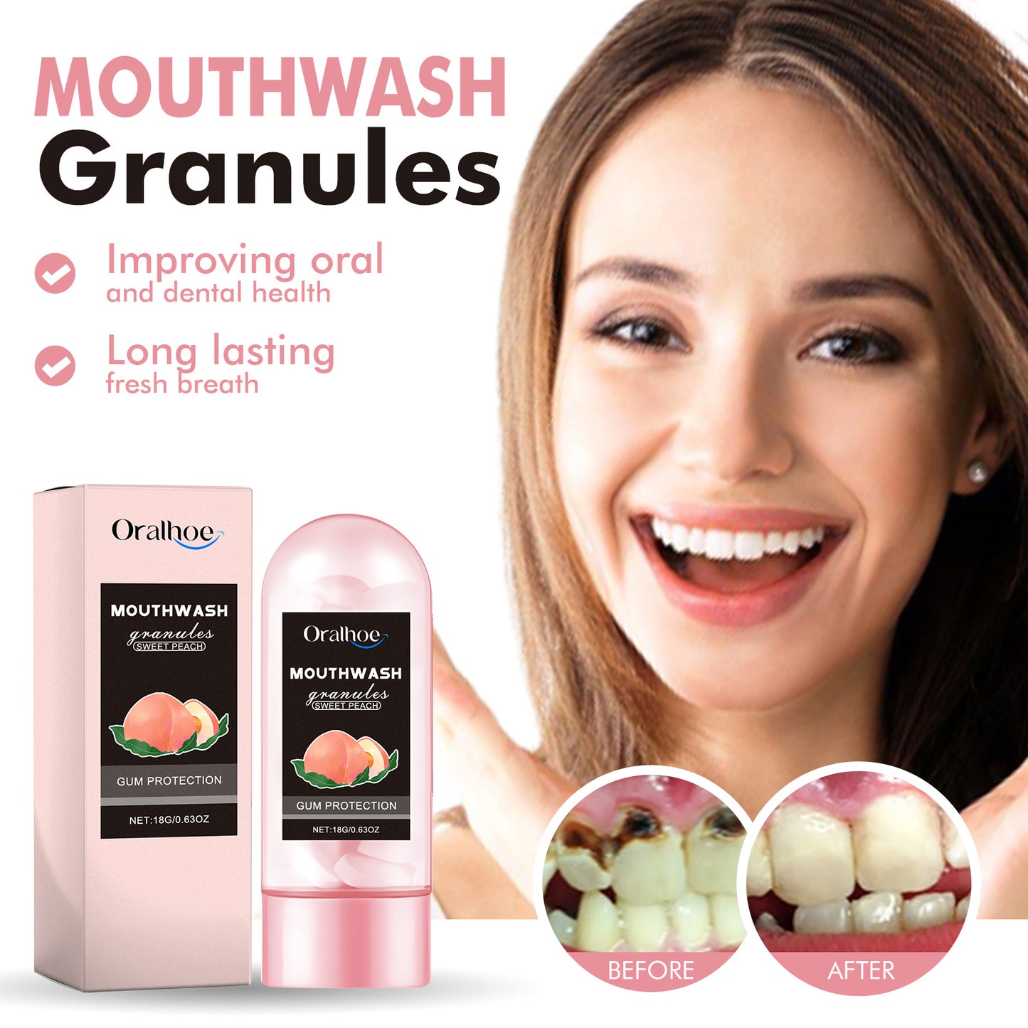 Oralhoe Peach Flavor Teeth Cleaning Mouthwash Pellets