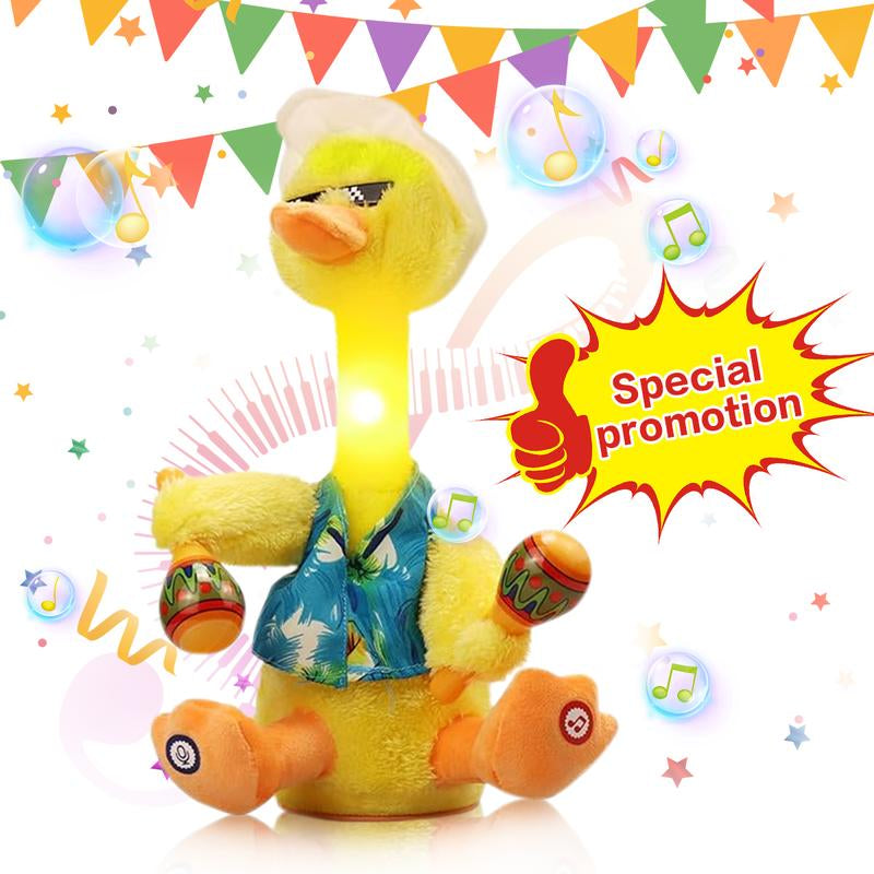 MIAODAM Talk Back Duck Toy, Electric Dancing Light up Rattles Toys, Recording & Repeating, Singing & Dancing, 60 Songs (Drum Dancing Duck)